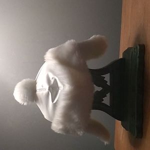 White fuzzy snow hat